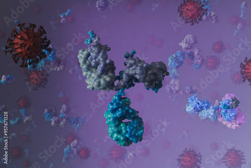 3D Render of Antibody Binding to Virus photo