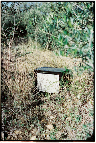 old television set on the ground, 35mm film photo