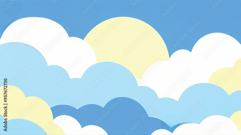 illustration The calm blue sky is filled with fluffy white clouds, creating a peaceful and uplifting atmosphere illustration The calm blue sky is filled with fluffy white clouds, creating a peaceful and uplifting atmosphere