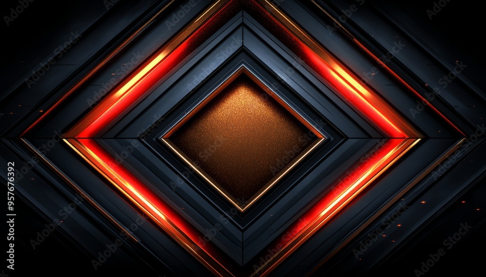 Abstract Geometric Design with Red and Gold Accents
