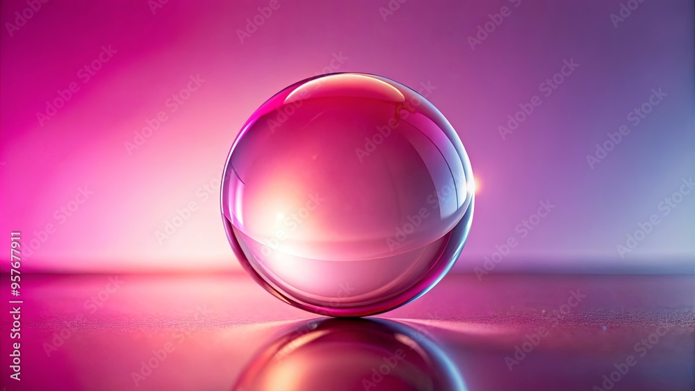 Close up glass ball on surface with pink and light pink gradient background Close up glass ball on surface with pink and light pink gradient background