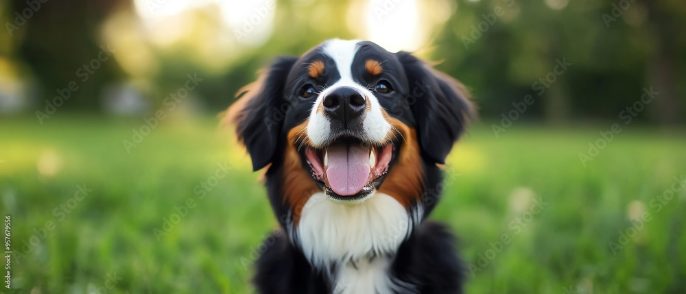 Happy dog enjoying a sunny day in the park, showcasing a joyful expression and vibrant fur amidst lush green grass. Happy dog enjoying a sunny day in the park, showcasing a joyful expression and vibrant fur amidst lush green grass.