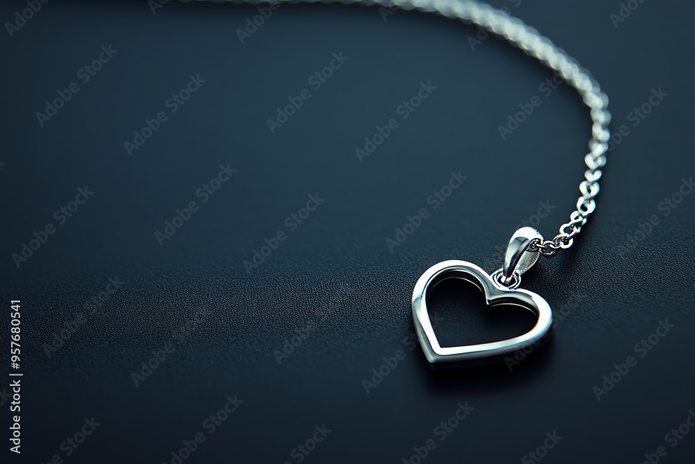 Silver Heart Pendant Necklace on Dark Background Silver Heart Pendant Necklace on Dark Background