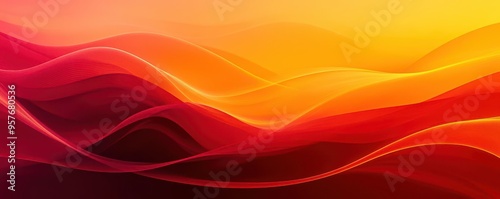 Bright orange to dark crimson gradient with fluid, wave-like motions, Abstract background, Heat and intensity