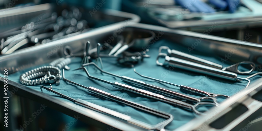 Close-up view of precision medical instruments used in surgical procedures Close-up view of precision medical instruments used in surgical procedures
