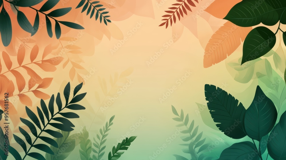 A leafy green background with a yellow and orange border A leafy green background with a yellow and orange border