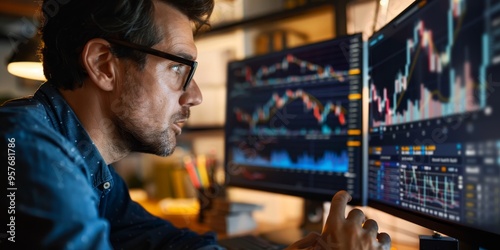 Close-up of a pension fund manager reviewing investment portfolios and market trends