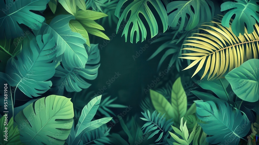 Jungle foliage with visual depth, flat design, side view, rainforest scenery theme, animation, Complementary Color Scheme Jungle foliage with visual depth, flat design, side view, rainforest scenery theme, animation, Complementary Color Scheme