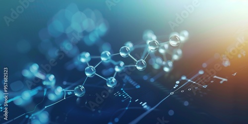 High-resolution image of a 3D molecular model with connecting bonds, placed over a scientific graph, perfect for educational purposes