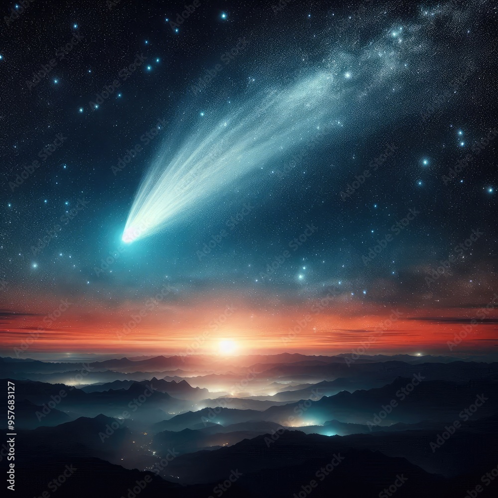 Naklejka premium Super ultra Bright Comet at Night sky