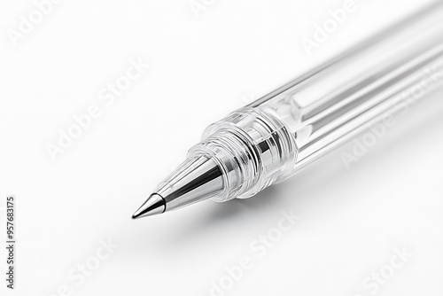 Close-up of a Clear Pen Tip on a White Background photo