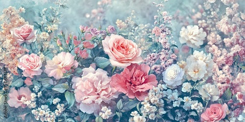 Wallpaper Mural background of beautiful and elegant flowers collage of different flowers foliage for decoration decorative painting romantic and vintage style for invitation  Torontodigital.ca