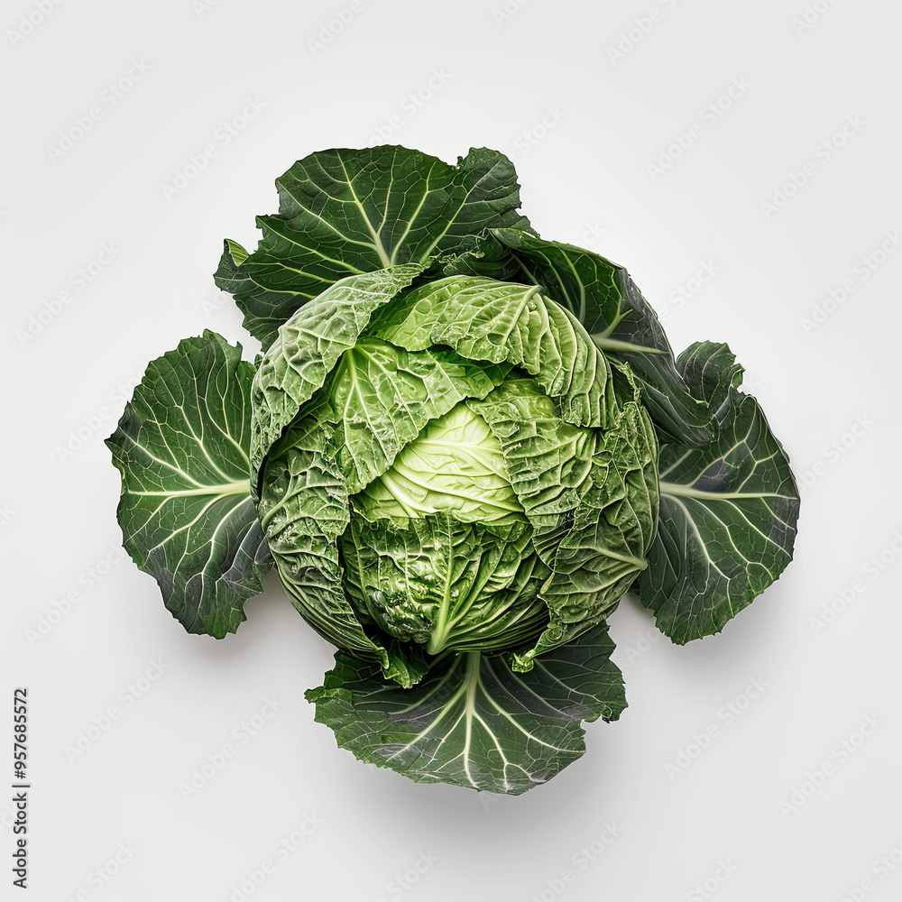 Fototapeta premium Fresh Whole Green Cabbage on White