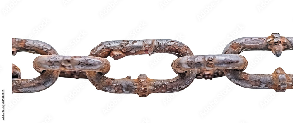 close up view of and old chain , Isolated on white background close up view of and old chain , Isolated on white background
