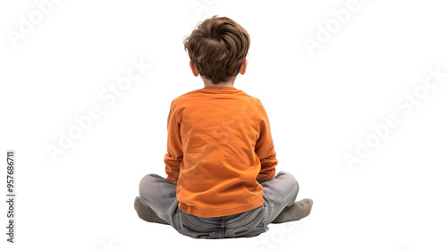 little child playing with blocks, isolated on transparent Background 