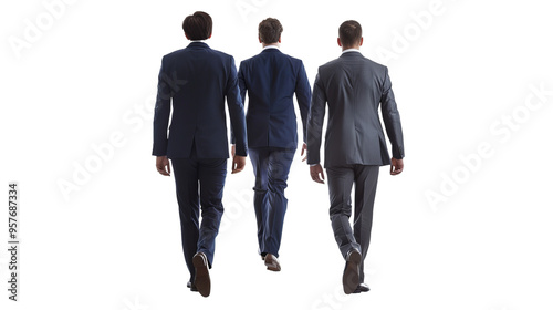 A Groupe of Business Men's Walking , Captured From Behind , Isolated On transparent Background - Quality Enhanced With Ai