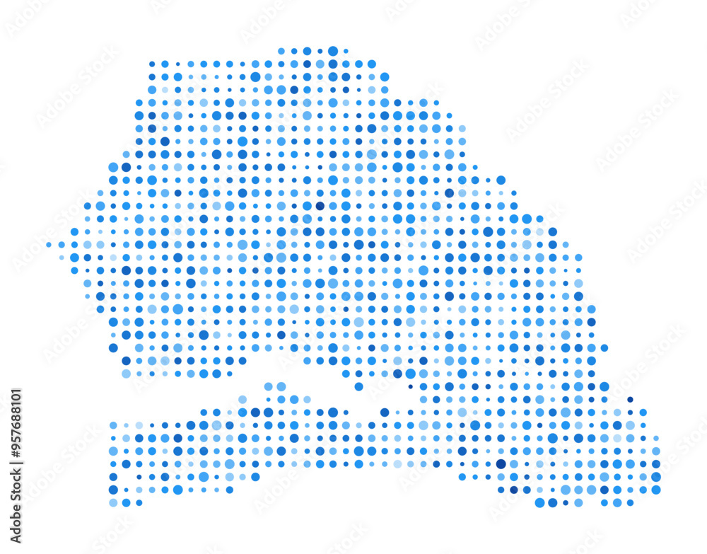 Fototapeta premium Senegal Dot Map. Country Digital Style Shape. Senegal vector image. Country shape with blue circular dots. Vibrant vector illustration.