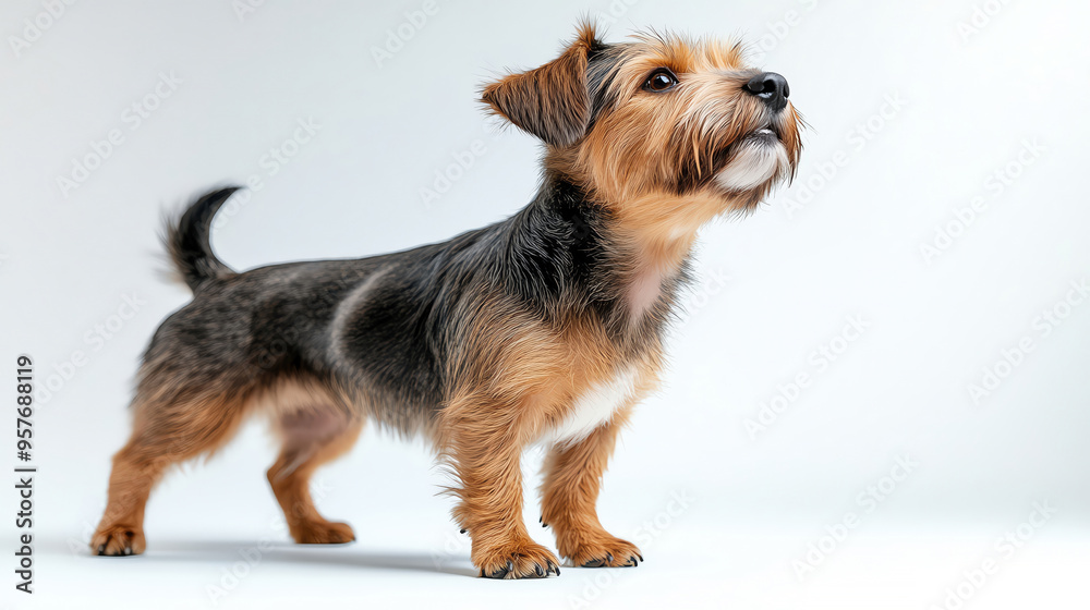 Adorable small dog posing elegantly against a light background, showcasing its charming features and playful personality. Adorable small dog posing elegantly against a light background, showcasing its charming features and playful personality.
