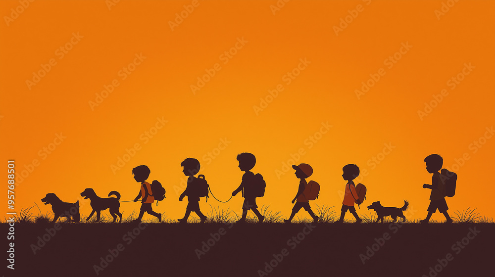 October night illustration, skittish girl in a black costume and hat creates creepy silhouette, embodying the horror and scary vibes of Halloween, as children in background enjoy the festive party. October night illustration, skittish girl in a black costume and hat creates creepy silhouette, embodying the horror and scary vibes of Halloween, as children in background enjoy the festive party.