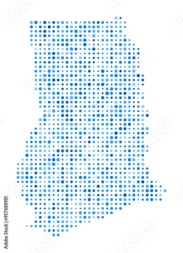 Ghana Dot Map. Country Digital Style Shape. Ghana vector image. Country shape with blue circular dots. Vibrant vector illustration.