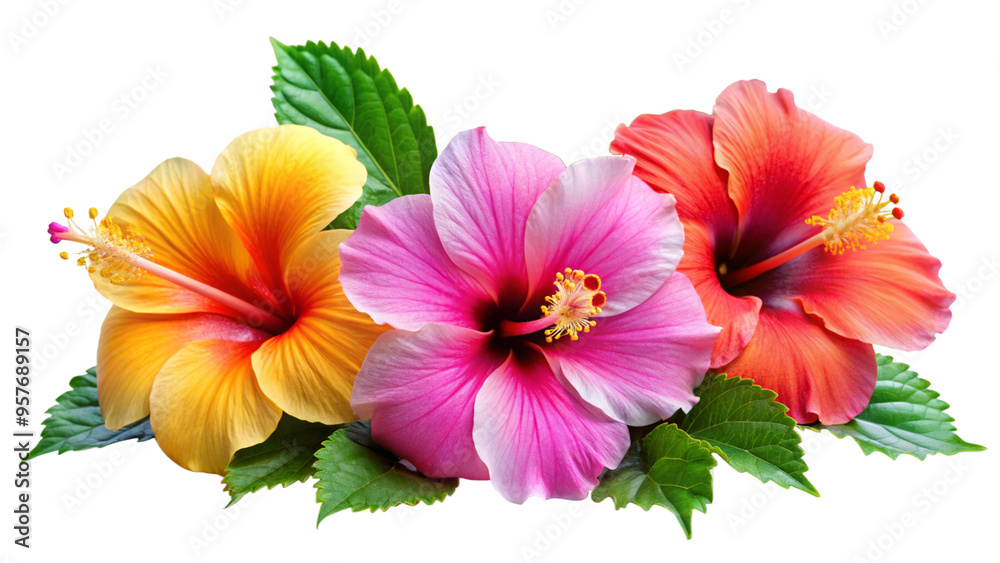 Tropical Flowers: The Hibiscus and Its Nature's Splendor on a Transparent Background.