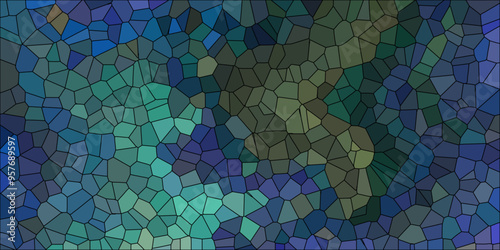 Abstract Seamless Multicolor Broken Stained-Glass Geometric Retro Tiles Pattern and Quartz Crystal Voronoi Diagram Background for Website, Fabric Printing, Brochures, Luxury/Premium Packaging	
