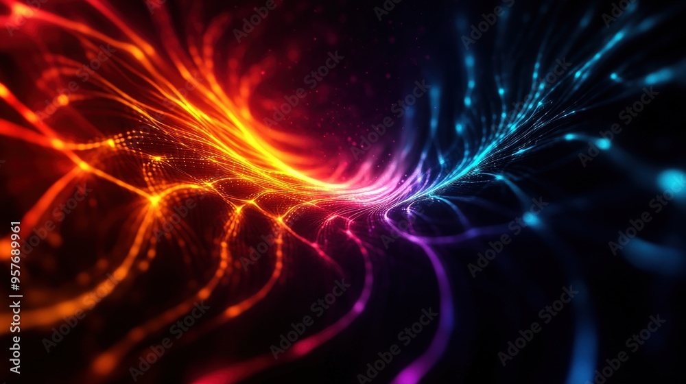 Fototapeta premium A vibrant swirl of colorful light trails in a dark background, creating a mesmerizing and energetic motion effect.