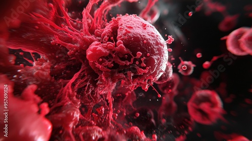 An intricate visualization of a red blood cell amidst a dynamic backdrop of flowing particles, portraying the beauty of life. photo