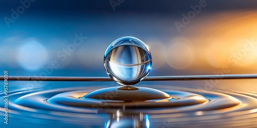 A single droplet of water, 0.48 grams in mass, assumes a nearly perfect spherical shape as it is photo