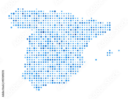 Spain Dot Map. Country Digital Style Shape. Spain vector image. Country shape blue circular dots. Awesome vector illustration.