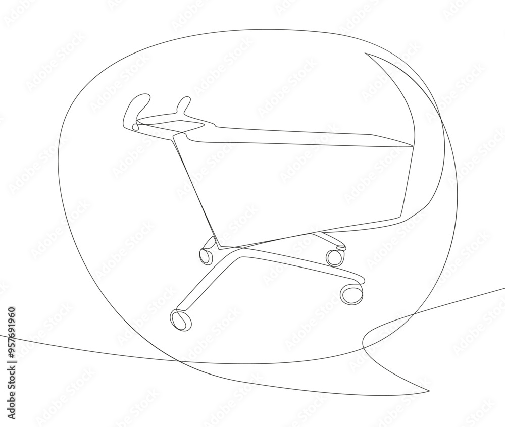 Fototapeta premium One continuous line of speech bubble with Shopping Cart. Thin Line Illustration vector concept. Contour Drawing Creative ideas.