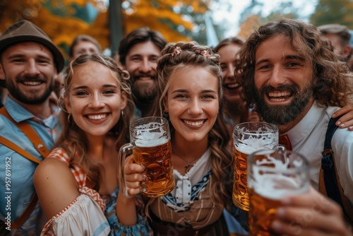 Bavarian heritage: Oktoberfest, immersing in festive atmosphere with spirited oompah bands, classic lederhosen and dirndls, communal celebration of one of the world's most beloved cultural festivals photo