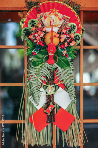 Shimekazari decorations that are displayed at entrances during the New Year in Japan photo