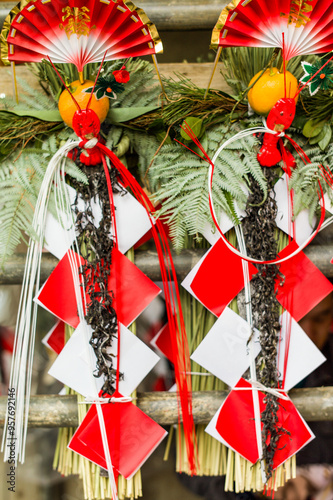 Shimekazari decorations that are displayed at entrances during the New Year in Japan photo