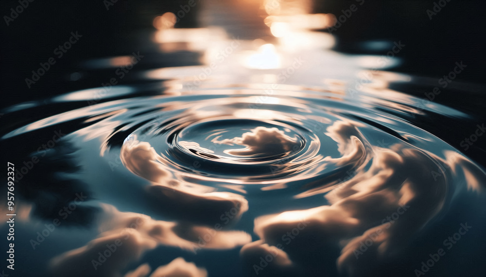 A close-up of ripples in a pond, with reflections of soft clouds in the water, capturing the gentle, calming motion of water. A close-up of ripples in a pond, with reflections of soft clouds in the water, capturing the gentle, calming motion of water.
