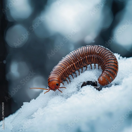 millipede isolated on winter background
