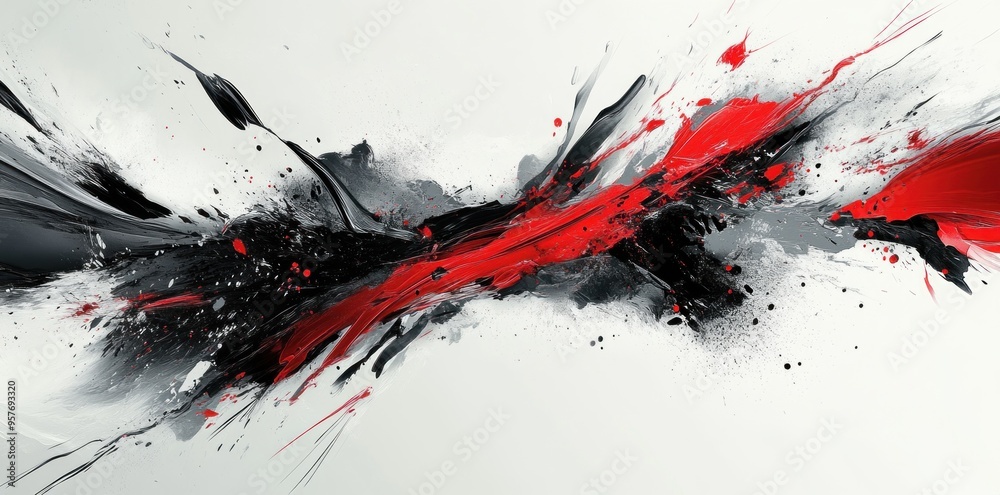 Abstract Painting with Black, Red, and Gray Paint Splashes Abstract Painting with Black, Red, and Gray Paint Splashes