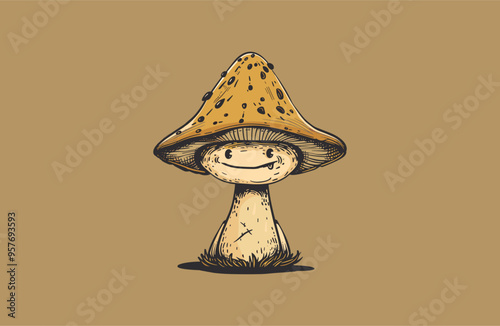 Mushroom hat cute logo vector icon illustration.