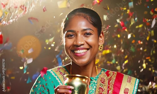 Ethiopian Woman Celebrating Victory at Championship Ceremony