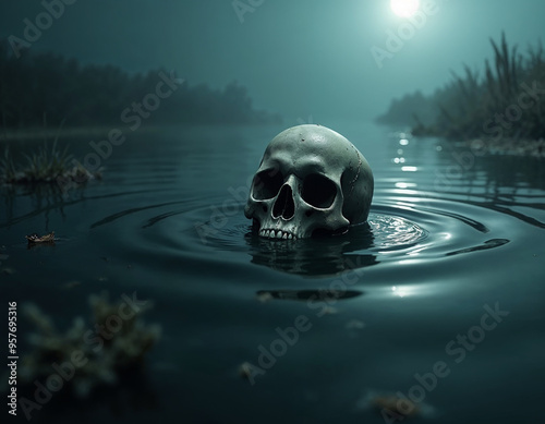 Skull Emerging from Water photo