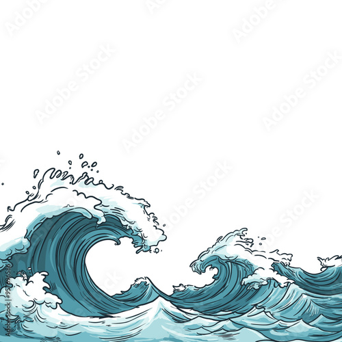 Sea waves sketch. Storm wave, vintage tide and ocean beach storms hand drawn vector illustration set