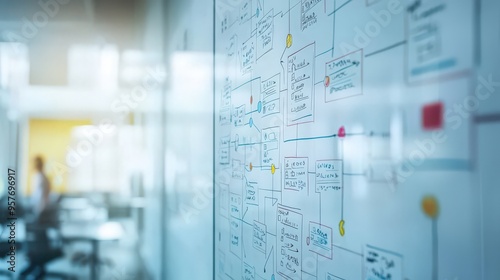 Business plan flowchart on a whiteboard in a conference room, collaborative planning session photo