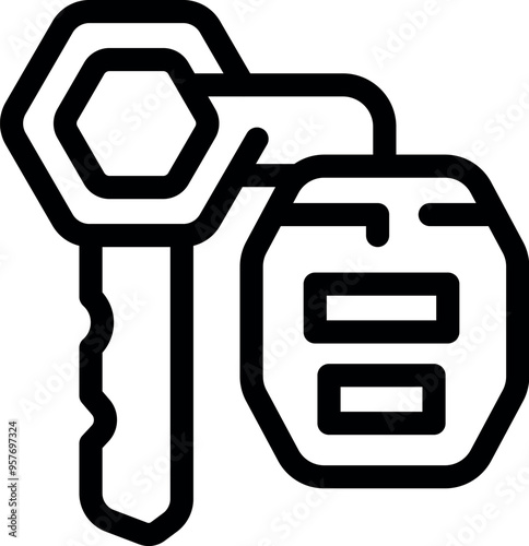 Simple vector icon representing a car key with remote control, featuring a distinct fob opening system