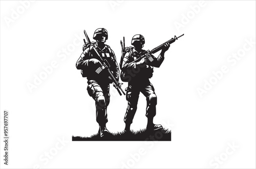 Silhouettes of Army Combat Soldiers, soldiers Vector bundle, Silhouette, Veteran Soldier vector. 