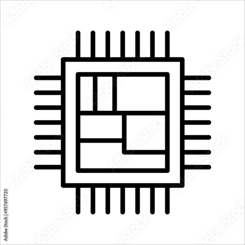 computer chip icon, microchip, CPU, Central processing unit, computer processor, chip symbol in circle, on white background.