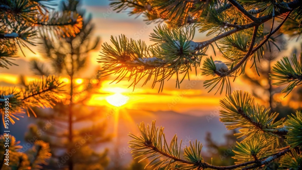 Sun setting through pine tree branches, sunset, pine tree, branches, nature, beauty, silhouette, golden hour, sun rays, dusk