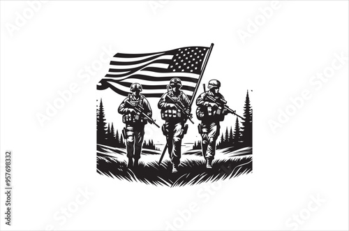 Silhouettes of Army Combat Soldiers, soldiers Vector bundle, Silhouette, Veteran Soldier vector. 