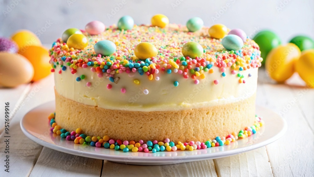 Vanilla Easter mudcake with colorful sprinkles on top, Easter, Mudcake, Vanilla, Dessert, Cake, Sweet, Delicious, Colorful Vanilla Easter mudcake with colorful sprinkles on top, Easter, Mudcake, Vanilla, Dessert, Cake, Sweet, Delicious, Colorful