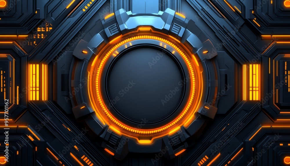 Futuristic Technology Interface with Glowing Orange Lights Futuristic Technology Interface with Glowing Orange Lights