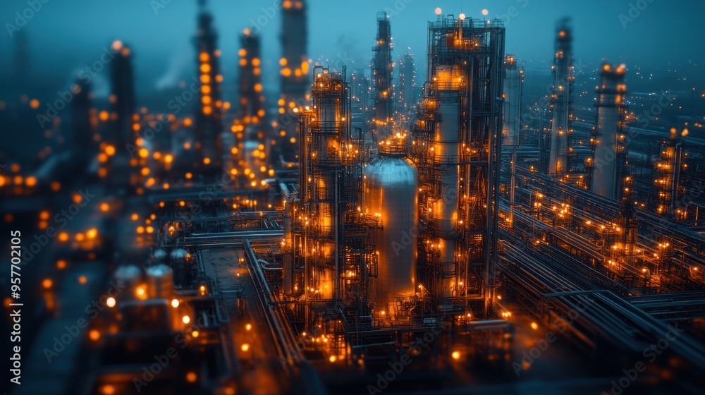 Fototapeta premium Illuminated Industrial Complex at Night